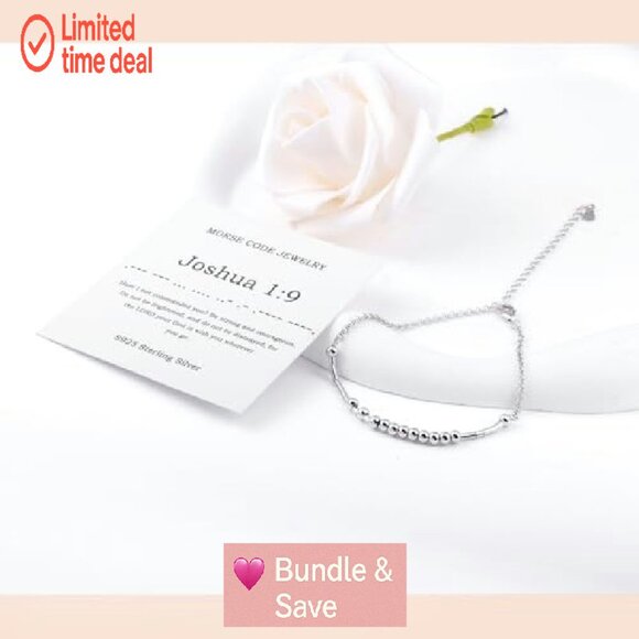 Sterling Silver Adjustable Morse Code Bracelet with Bible Verse - Picture 5 of 7